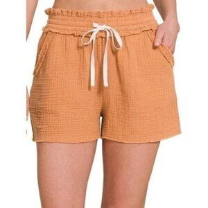 Zenana NEW Double Elastic band Drawstring Short size Large Orange